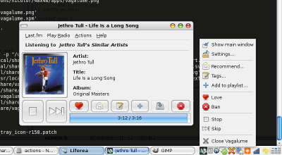 Vagalume's tray icon: showing the menu